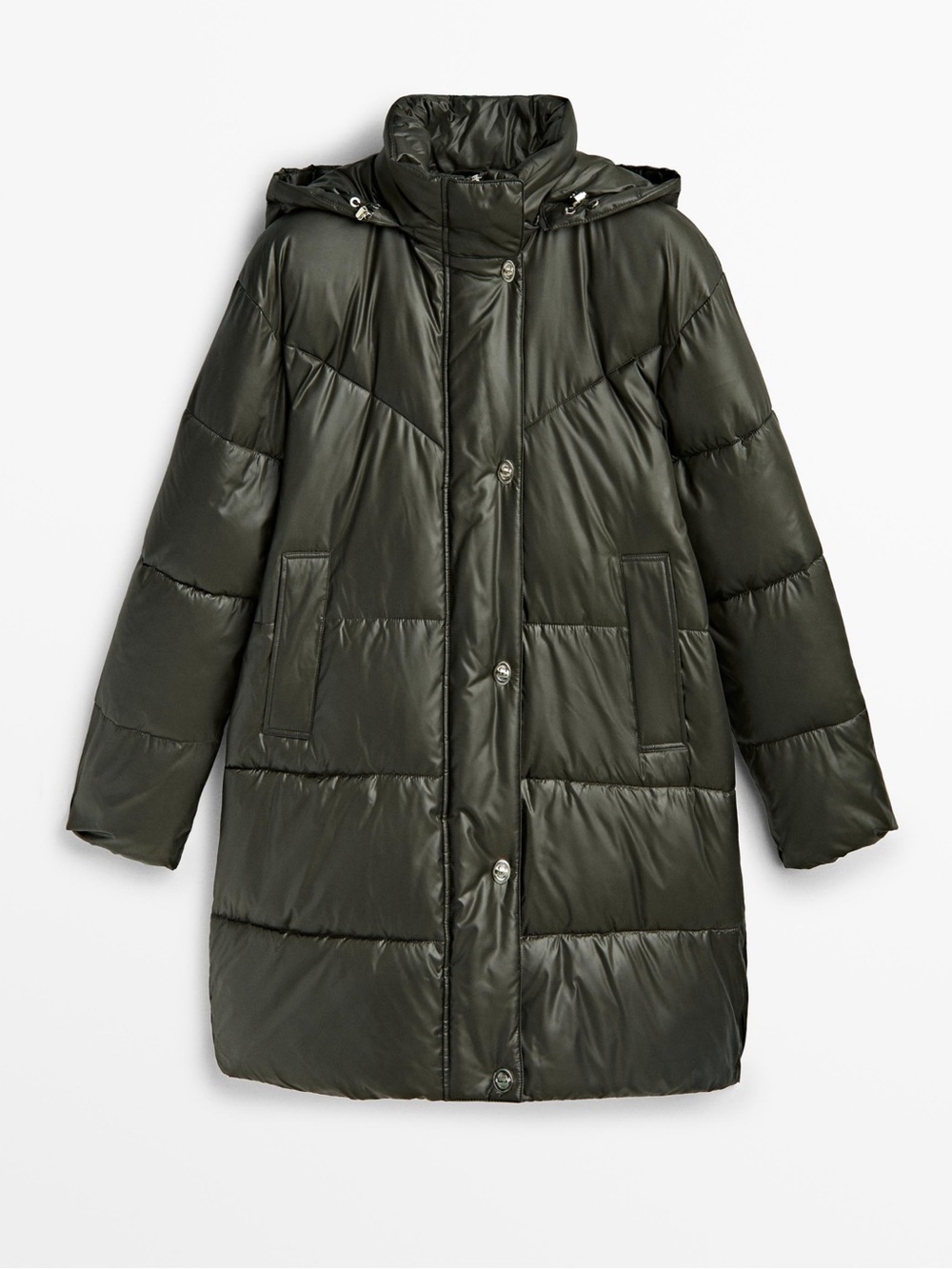 HOODED PUFFER JACKET WITH GOLD BUTTONS
XS | KHAKI